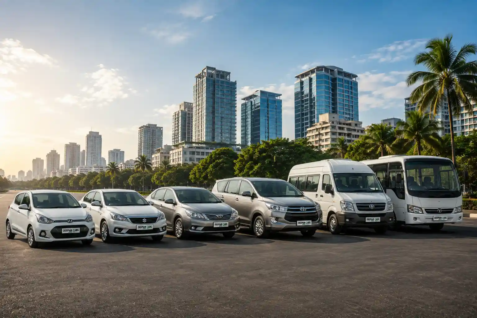 Deepam Cabs fleet including sedans, SUVs and group vehicles