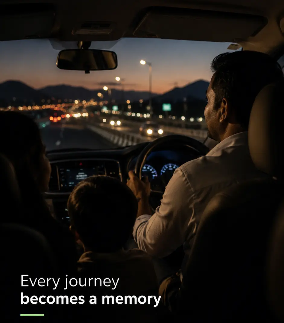 Chauffeur-driven outstation taxi on a scenic highway from Bangalore